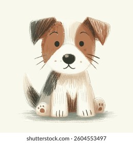 Nursery painting and wall art hand drawn sketch crayon pastel puppy. dog vector