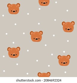 Patrón de guardería con osos y puntos faciales dibujados a mano. Patrón sin costura infantil para tela, papel, envoltura, ropa, textil, papel pintado. Ilustración del vector
