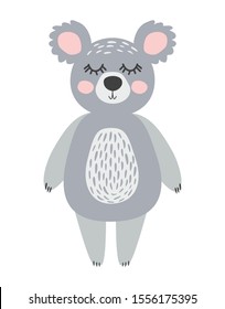 Nursery poster with cute animal. Black and white koala. Scandinavian style