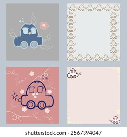 Nursery poster cute car, Baby print with cute doodle line vector file.