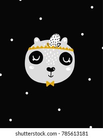 Nursery poster with cute panda. Black and white colors, Scandinavian style