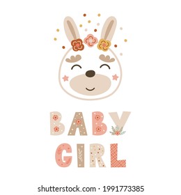 Nursery poster decor with bunny. Vector illustration.