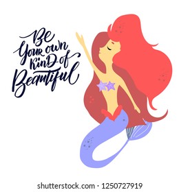 Nursery poster with Mermaid isolated on white background Pastel colors Girl printable art