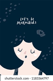 Nursery poster with Mermaid and magical  lettering phrase Girl printable art sea world collection