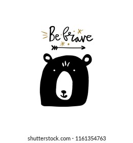 Nursery poster and postcard with bear, lettering. Vector, clipart