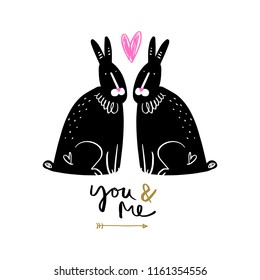 Nursery poster and postcard with bunny, lettering. Vector, clipart