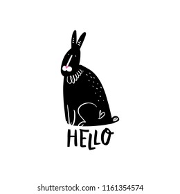 Nursery poster and postcard with bunny, lettering. Vector, clipart