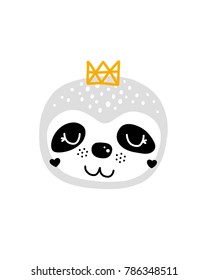 Nursery poster with sloth, Scandinavian style, Black and white colors