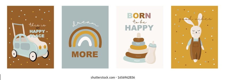 Nursery Posters For Baby Room, Apparel, Toys, Rainbow And Quote. Hand Drawn Vector Illustration For Prints, Cards, T-shirts.