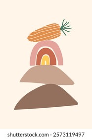Nursery posters for baby room, apparel, rainbow, carrot. Hand drawn vector illustration for prints, cards, t-shirts, poster, kids room decoration. Cute hand drawn scandinavian style. Nursery Wall Art.