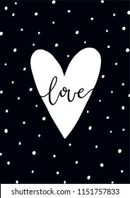 Nursery printable art Children poster with heart Scandinavian style Black and white wall art. Monochrome print for kids