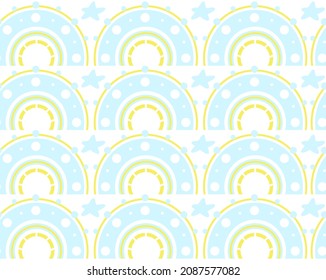Nursery rainbow seamless pattern wallpaper background template fabric design for kids boho scandi style