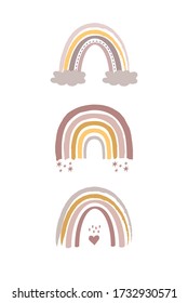 Nursery rainbow set of 3. Scandinavian elements for fabric, textile, wallpaper, baby apparel, baby shower