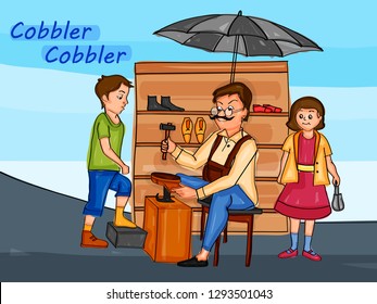 Nursery Rhymes Cobbler Cobbler for kids learning school education. Vector illustration