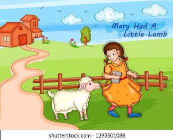 Nursery Rhymes Mary Had a Little Lamb for kids learning school education. Vector illustration