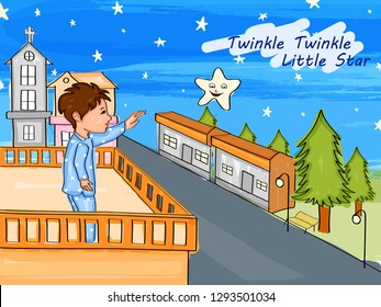 Nursery Rhymes Twinkle Twinkle Little Star for kids learning school education. Vector illustration