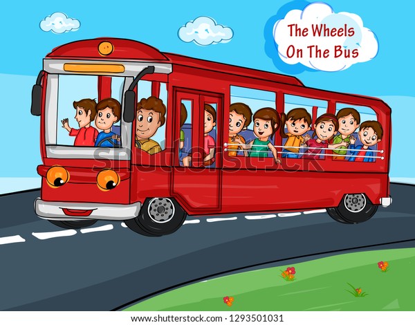 Nursery Rhymes The Wheels on the Bus\
for kids learning school education. Vector\
illustration