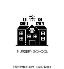Nursery School Black Glyph Icon. Pre Primary, Elementary Education Establishment For Little Children. Play School, Day Care, Kindergarten Silhouette Symbol On White Space. Vector Isolated Illustration