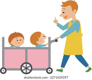 Nursery school Illustration material of children going for a walk