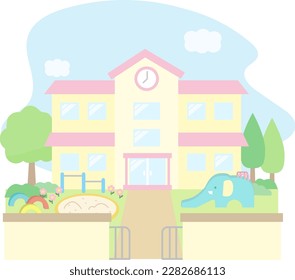 Nursery school, kindergarten exterior illustration material