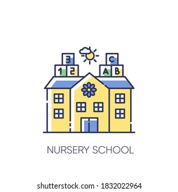 Nursery School RGB Color Icon. Pre Primary, Elementary Education Establishment For Little Children. Play School, Day Care, Kindergarten. Isolated Vector Illustration
