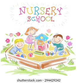 Nursery school. Vector hand drawn children illustration.