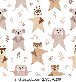 Nursery seamless pattern with animal head baby security blankets. Newborn baby background. Kids Vector Illustration.
