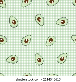 Vocado sin fisuras de patrón de guardería en un fondo a cuadros utilizado para impresión, papel tapiz, textil, imagen vectorial