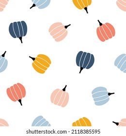 Nursery seamless pattern colorful pumpkins on a white background Use for prints, wallpapers, textiles, vector illustrations.