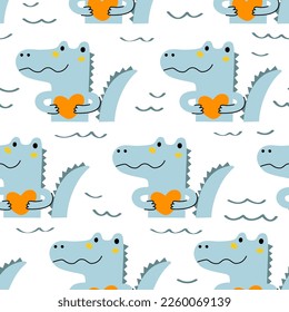 Nursery seamless pattern with cute crocodiles. Vector illustration for fabric, packaging, textile, wallpaper, apparel.