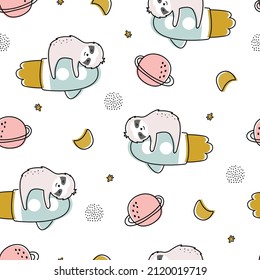 Nursery seamless pattern koala on rocket on a white background Use for prints, wallpapers, textiles, vector illustration