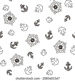 Nursery seamless pattern with nautical pattern with anchor and steering wheel. Childish pattern for fabric, paper, wrapping, clothing, textile, wallpaper, cards, t-shirt prints