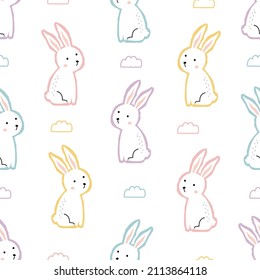 Nursery seamless pattern rabbit on white backgrounds for prints, wallpapers, textiles Vector Illustration