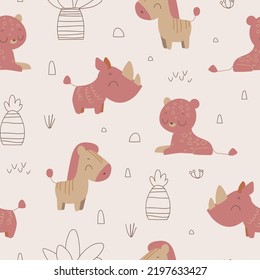 Nursery seamless pattern with safari animals. leopard, zebra. Safari pattern. Childish pattern for fabric, wrapping, clothing, textile, wallpaper, pajamas, kids apparel, beddings. Vector