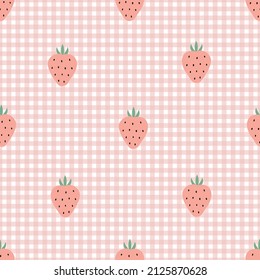 Nursery Seamless Pattern Strawberry On Checkered Background