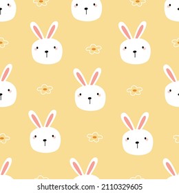 Nursery seamless pattern white rabbit face Kids backgrounds for prints, wallpapers, textiles Vector Illustration
