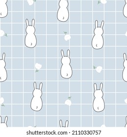 Nursery seamless pattern white rabbit on square grid background used for prints, wallpaper, textiles Vector Illustration