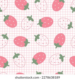 Nursery seamless patterns Strawberry on checkered background. design used for fabric, newborn apparel, textiles, and wallpaper. vector illustrations