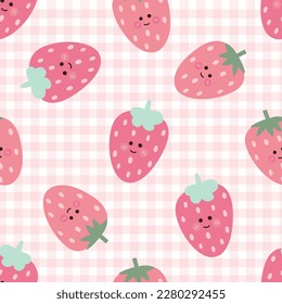Nursery patrones impecables Fresa en el fondo a cuadros. diseño utilizado para tejidos, prendas de vestir recién nacidas, textiles y papel pintado. ilustraciones vectoriales