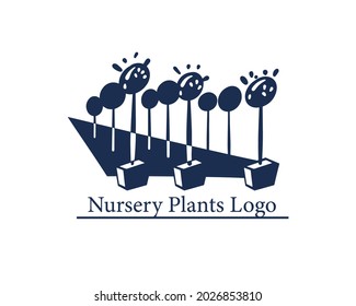 Nursery with seedlings, plant store emblem or logo. Vector illustration.