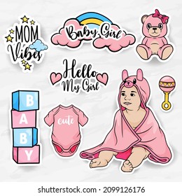 nursery stickers mother holding baby boy and girl clip art collections set