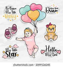 nursery stickers mother holding baby boy and girl clip art collections set