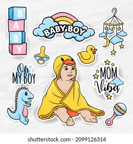 nursery stickers mother holding baby boy and girl clip art collections set