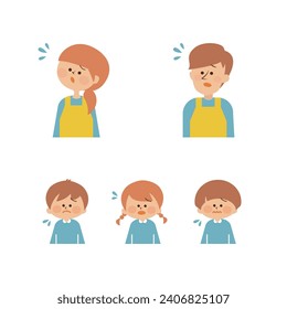 Nursery teacher and children's troubled facial expression set illustration material