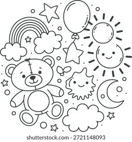 Oso de peluche de vivero y Doodle de cielo nocturno