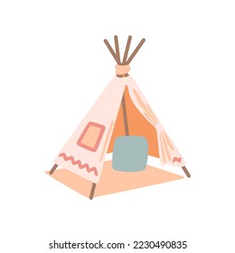 Nursery tipi or wigwam in Boho style vector illustration. Teepee for newborn babies isolated on white background. concept