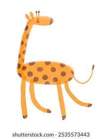 Nursery Vector Art with Cute Giraffe. Funny Hand Drawn Print with Cartoon of Giraffe on a White Background. Illustration of Safari Animal. Infantile Drawing-like Funny Giraffe. African Animal. RGB.