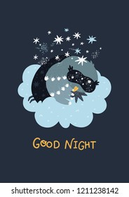 Nursery wall art with cute bird and phrase Good night Vector printable art