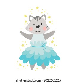 Nursery wall art with cute cat. vector poster. trendy illustration. Gender neutral print on white background.