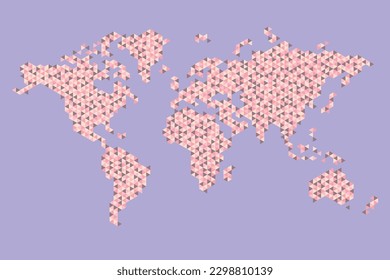 Nursery wallpaper world map with geometric triangle style and sakura color, mosaic wallpaper, pixel art. Beautiful illustration for wall room.